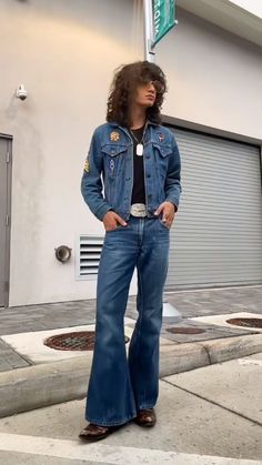 70s outfit 70s Male Fashion Aesthetic, Men Eclectic Fashion, Men 70s Style, Masc 70s Outfits, 70s Denim Outfit, 70s Band Aesthetic, Male 70s Fashion, 70s Male Outfits, Men 70s Outfit