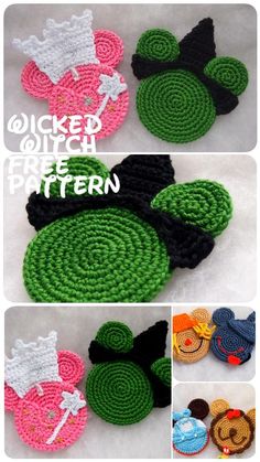 crocheted mickey mouse coasters with different patterns