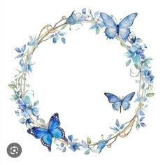 a blue butterfly wreath with flowers and leaves