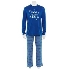 Jammies For The Families, New, Men's Hanukkah "Happy Challah Days" 2 Pc. Pajama Set, Medium Long Sleeve Knit Top & Full Length Knit Pants. Graphic Pullover Shirt & Striped Pull-On Pants. Size: Men's Medium Condition: New With Tags, Rv $42 Chanukah Pajamas, Long Sleeve Knit Top, Challah, Graphic Top, Long Sleeve Knit Tops, Sleepwear Robe, Pullover Shirt, Medium Long, Knit Pants