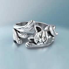 Luxury Flying Fox Ring for Women Stylish Animal Opening Women's Jewelry - Genuine - Gemstone Fairy Rings, Fish Ring, Oversized Y2k, Chic Y2k, Cool Rings, Ring Man, Beautiful Sea Creatures, Fine Silver Jewelry, Cat Ring