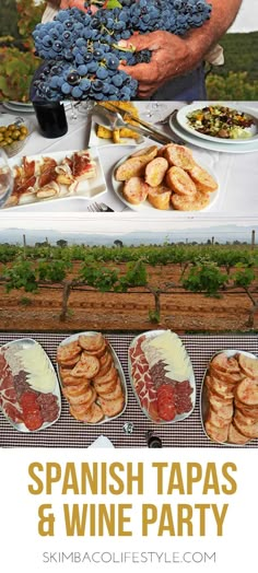 an image of spanish tapas and wine party