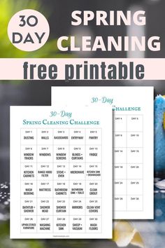 the spring cleaning printable is shown with an image of a blue teddy bear on it