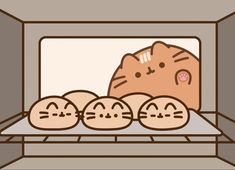 an image of a cat in the oven with four eggs