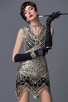 Women's 1920s Gatsby Sequin Beaded Tassels Hem Flapper Dress Sleeveless Gold Thread Embroidery Flapper Prom Dress, Gatsby Party Dress, Gold Thread Embroidery, Sequin Costume, 1920s Fashion Dresses, 1920s Women, 1920s Flapper Dress, Cocktail Dress Vintage, Dress Halloween Costume