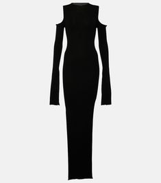 Knitted virgin wool maxi dress in black - Rick Owens | Mytheresa Winter Evening Full Length Maxi Dress, Fitted Cashmere Midi Dress, Black Wool Evening Dress, Elegant Cashmere Dresses, Black Wool Dress For Evening, Winter Formal Long Maxi Dress, Luxury Fitted Maxi Dress For Fall, Formal Long Maxi Dress For Winter, Fitted Luxury Maxi Dress For Fall