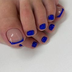 Blue Nails Feet Pedicures, Pedicure Ideas Blue Toenails, Navy Blue Pedicure, Blue French Pedicure, Dark Blue Toe Nails, Royal Blue Pedicure, Blue French Tip Toes, Blue Toe Nail Designs, Pedicure Azul