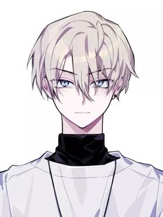 an anime character with white hair and blue eyes wearing a black collared neck tie