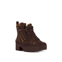 LOUIS VUITTON® - Laureate Platform Desert Boot - Brown Louis Vuitton Combat Boots, Laureate Platform Desert Boot, Laureate Platform, Lv Boots, Desert Boots Women, Student Style, Desert Boot, Trunk Bag, Leather Denim