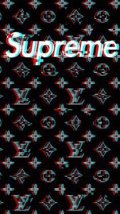 the word supreme is displayed in front of a black background with red and blue letters