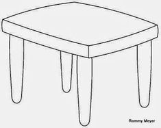 a drawing of a table with two legs and a square top on the bottom,