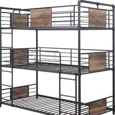 a metal bunk bed with three drawers on the bottom and one above it's rails