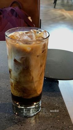 an iced drink sitting on top of a table