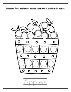 an alphabet worksheet with apples in a basket