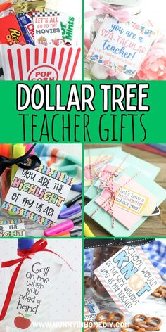 dollar tree teacher gifts with text overlay