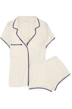 Eberjey | Frida embroidered stretch-modal jersey pajama set | NET-A-PORTER.COM Sleepy Clothes, Lounge Clothes, Adrette Outfits, Pijamas Women, Cute Pjs, Nighty Night, Summer Pajamas, Sleep Wear