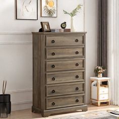 This six-drawer dresser not only has plenty of storage space, but its design and materials also fully embody the perfect combination of sophistication and practicality. The surface has been carefully treated to have a three-dimensional effect, making the overall look more vivid three-dimensional. The tall chest is equipped with antique round handles, adding a classy elegance and gravitas. Six drawers provide abundant storage space to meet the daily storage needs of various items. his dresser is Chester Drawers Bedrooms, Chester Drawers, Gray 3 Drawer Chest, Tall Chest Of Drawers, Drawer Bedroom, Six Drawer Dresser, Tall Chest, Grey Wash, Chest Of Drawers