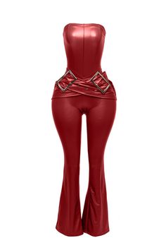 • Faux leather jumpsuit • Belt detailed • Bell bottom • Strapless shoulder • 94%POLYESTER 6% SPAN • Stretch • Imported Leather Jumpsuit, Faux Leather Belts, Red Jumpsuit, Trending Now, Bell Bottoms, Leather Belt, Jumpsuit, Faux Leather