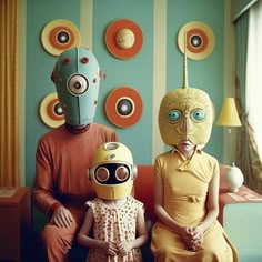 two people sitting next to each other with masks on their faces