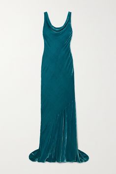 Saloni's 'Asher' gown is cut from velvet that carries the deep teal shade so beautifully. It has a draped cowl neckline and skims your figure before pooling at the floor. Finish yours with diamond earrings and strappy sandals for special events. Velvet Teal Dress, Peacock Blue Gown, Velvet Gown, Teal Dress, Lingerie Dress, Cowl Neckline, Maxi Dress Green, Deep Teal, Historical Fashion