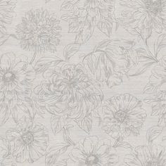 a wallpaper with flowers on it in grey and white colors, as well as the background