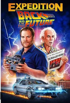 the back to the future movie poster with two men in front of an old car