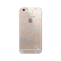 an iphone case with snowflakes on the front and back cover, in clear