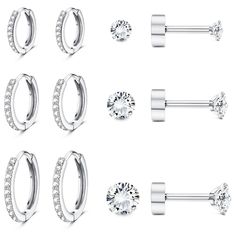 PRICES MAY VARY. 💃[CLASSIC CARTILAGE EARRINGS SET]: One pack includes 3 pairs tiny cartilage hoops and 3 pairs dainty cartilage studs. You can match them flexibly. 👧[THE GAUGE SIZE]: The inner diameter of three small hoop earrings:8/10/12mm, the screwback stud earrings size:2/3/4mm, also suitable as helix earrings. 💎[HYPOALLERGENIC EARRINGS]: The silver earrings set are made of 316L stainless steel, 14K real gold plated, lead free and nickel free. 🎁[IDEAL GIFT]: The cartilage earrings and fl Multiple Piercings Earrings, Cartilage Hoop Earrings, Classic Minimalist Style, Gold Earrings Set, Small Silver Hoop Earrings, Silver Gold Earrings, Thread Design, Earrings Hypoallergenic, Cartilage Earrings Hoop