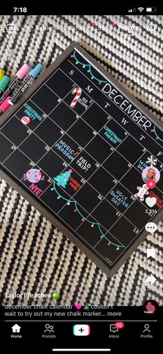 Chalkboard Calendar December, Chalk Wall Ideas, Break Room Decor, Chalkboard Calendar, Chalk Wall, Break Room, Chalkboard Art, Chalkboard, Chalk