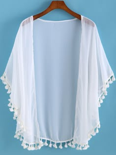 White Tassel Loose Chiffon Kimono White Lace Robe, White Lace Kimono, Moda Kimono, White Kimono, Chiffon Kimono, White Tassel, Lace Kimono, Kimono Cardigan