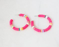 more cute and fun necklaces and earrings in DearDanielleJewelry: https://www.etsy.com/shop/DearDanielleJewelry?ref=seller-platform-mcnav§ion_id=28417638 Rainbow 🌈 fun confetti hoop earring. Multi color surfer earring. polymer. rubber beads heishi earring Very sweet very light colorful rubber beads hoop earrings. Must have for spring and summer! 2inch diameter. Please pick color your confetti color: pink, turquoise, multi, black, rainbow pearl(sold out),white (soldout, will be in stock July7) ** Playful Hoop Jewelry Gift, Playful Hoop Jewelry As Gift, Playful Small Hoop Jewelry For Gifts, Playful Hoop Jewelry As A Gift, Playful Small Hoop Jewelry Gift, Playful Jewelry With Colorful Beads, Playful Round Jewelry With Colorful Beads, Cute Multicolor Jewelry With Ear Wire, Playful Colorful Beads Jewelry