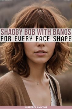 Find the perfect shaggy bob with bangs for your face shape. Check out these inspiring looks and get motivated to try a new hairstyle today! Shag For Oval Face, Shirt Hair With Bangs Hairstyles, Shaggy Bob For Oval Face, Shaggy Hair For Round Face, Bob With Bangs Long Face, Long Bob W Bangs, Short Hair Bangs Oval Face, Shaggy Bob With Bangs For Fine Hair, Shaggy Fringe Bob