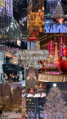 a collage of christmas scenes with the words it's beginning to look a lot like christmas