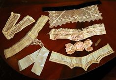 Antique Fripperies Lot Garters Collar Bows Lace Garter Clip Embellishments Dracula Costume, Hippie Goth, Leg Garters, Sticky Fingers, Punk Vintage, Lace Garter, Vintage Stuff, Linen Textile, Heart Eyes