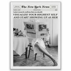 a woman sitting in a chair reading the new york news on her feet and legs