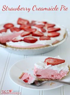 a strawberry creamsice pie on a plate with a fork