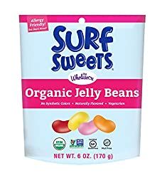 a bag of organic jelly beans on a white background with the words surf sweets written below it