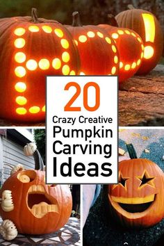 pumpkin carving ideas with the words 20 crazy creative pumpkin carving ideas