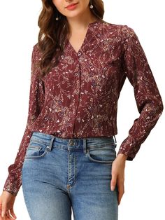 Shop Allegra K for chiffon floral tops v neck long sleeve button-up blouse shirt you are looking for, get more women's blouses for yourelf. Order now! Free Returns! Floral Chiffon Top, Wash Stand, Chiffon Floral, Cowl Neck Long Sleeve, Holiday Weekend, Floral Chiffon, Blouse Shirt, Womens Clothing Sizes, Shop Blouses