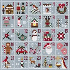 a cross stitch pattern with christmas items on it