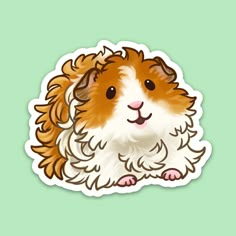 a brown and white hamster sticker sitting on top of a green background,