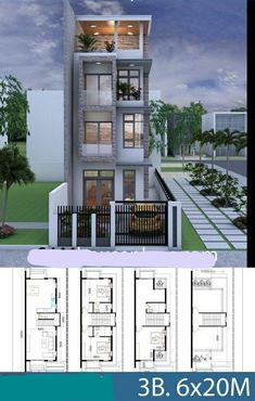 three story house plan with 3 floors and balcony