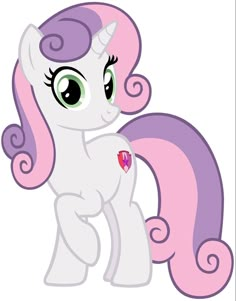 a pinkie pony with long hair and green eyes, standing in front of a white background