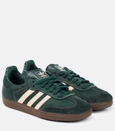 Samba OG leather sneakers in green - Adidas | Mytheresa Sneakers Dressed Up, Forest Green Sneakers, Adidas Shoes Women Samba, Shoes For Women 2024, Women Shoes 2024, Womens Sambas, Colorful Sambas, Fall 2024 Shoes, Green Samba Outfit