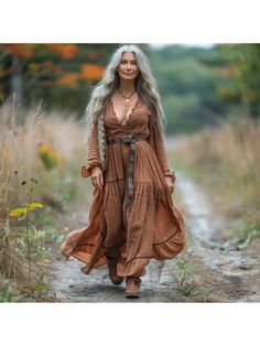 Women Elegant Dresses, Vintage V-neck Linen Long-sleeve Dress Fitted V-neck Maxi Dress For Fall, Flowy V-neck Dress For Fall, Brown V-neck Boho Dress For Fall, Bohemian V-neck Fall Dresses, Chic Brown V-neck Dress For Spring, Fall Fitted V-neck Maxi Dress, Chic Fall Maxi Dress With Surplice Neckline, Flowy V-neck Long Sleeve Dress, Brown V-neck Midi Dress