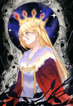 an anime character with long blonde hair wearing a crown