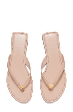 Signature logo hardware details the toe post of a versatile flip flop that will complement your warm-weather style. Flat sole Leather or synthetic upper/leather lining and sole Imported 2024 Shoes, Luxury Designer Shoes, Versatile Shoes, Contemporary Accessories, Trendy Sandals, Shell Pink, Tory Burch Sandals, Stunning Shoes, Pink Sandals