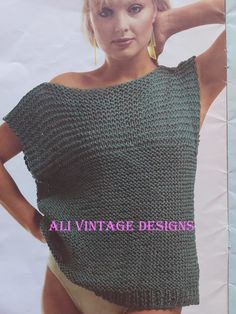 Classic vintage ladies 80's summer top to knit in cotton Knitted Short Sleeve Summer Tops, Knitted Short Sleeve Tops For Summer, Short Sleeve Cotton Sweater For Summer, Green Knit Top For Beach And Summer, Summer Knitted Short Sleeve Sweater, Summer Short Sleeve Knitted Sweater, Vintage Stretch Tops For Summer, Vintage Stretch Summer Tops, Trendy Knitted Crew Neck Top