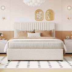 a white bed sitting in a bedroom on top of a hard wood floored floor