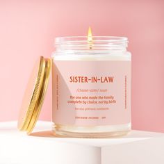 Acknowledge the special bond with your sister-in-law with our sister-in-law definition chosen sister candle. It's a heartfelt tribute to the woman who became more than family--she became your chosen sister and friend. Every time they light this candle, they will be reminded of the laughter, love, and adventures You share. Hand poured in California with care and sisterly affection, our candles ensure a clean and lasting burn. Choose a scent that resonates with the memories shared with your chosen Cocktail Fruit, Sister In Law Gifts, Funny Gifts For Her, Funny Definition, Custom Candle, Holiday Stocking, Funny Candles, Holiday Baby, Unique Candles